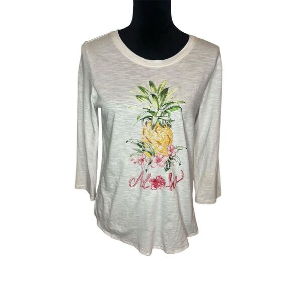 NWT TOMMY BAHAMA ASHBY ISLES EMBROIDERED PINEAPPLE 3/4 SLEEVE SHIRT SIZE SMALL - Picture 3 of 8